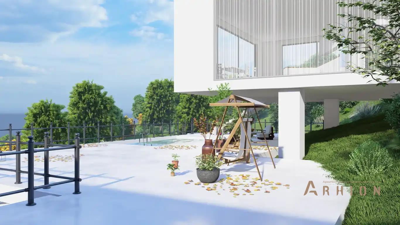 4. Проект трехэтажного дома в стиле хай-тек с плоской кровлей , h-1609, площадью - 750 кв c терассой